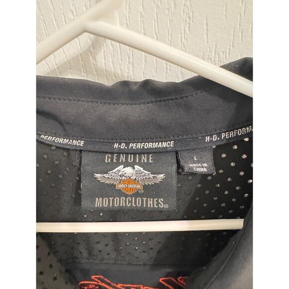 Black & Orange  Harley Davidson Patch Zipper Perforated Collared Zip Up Shirt L - Picture 5 of 9